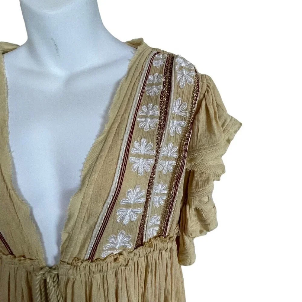 Free People Garbanzo Bean Bali Will Wait‎ For You Casual Boho Maxi Dress Sz XS